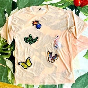 H&M Divided Sheer Mesh Top with Patches